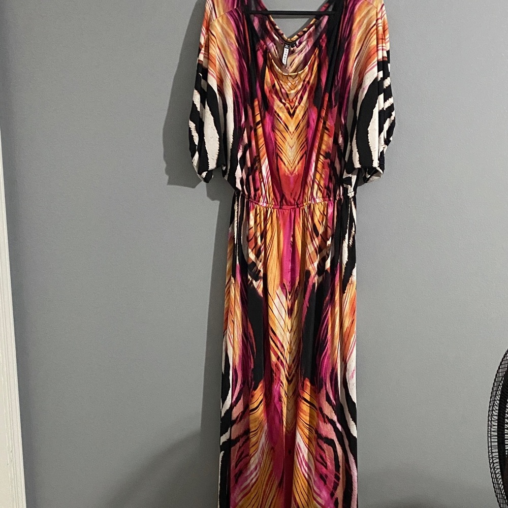 Xhilaration Pink and Orange Patterned Maxi Dress